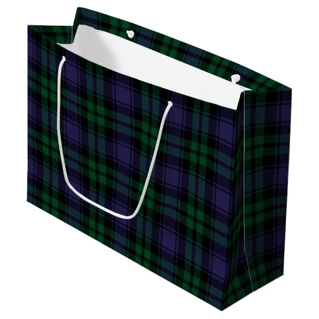 Black Watch Tartan, Plaid Large Gift Bag (Front Angled)