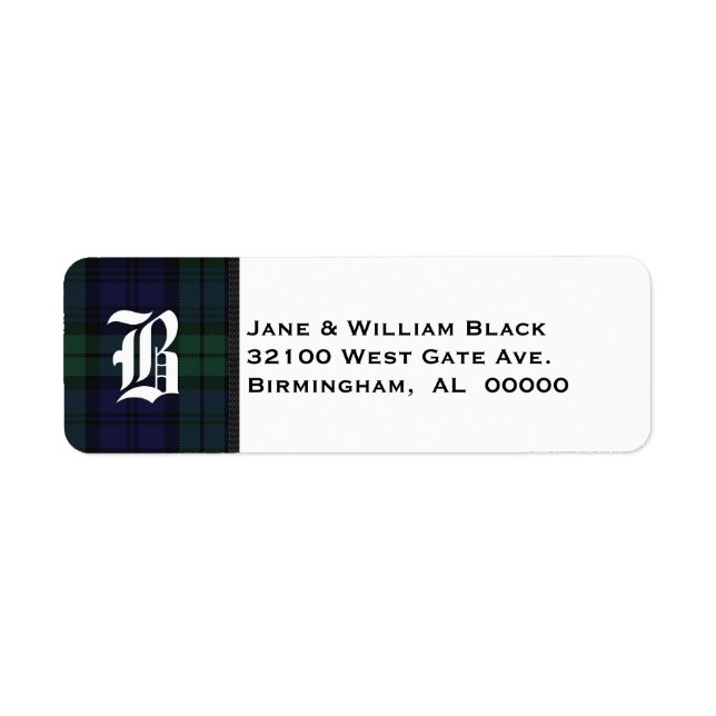 Black Watch Tartan Plaid Monogram Address Labels (Front)