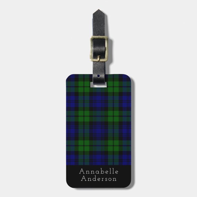 Black Watch Tartan Plaid Personalise Luggage Tag (Front Vertical)
