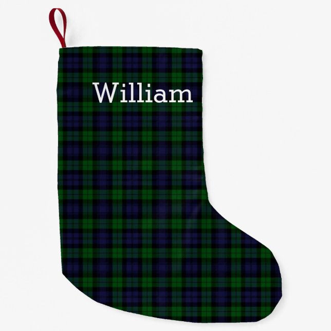 Black Watch Tartan Plaid Personalised Small Christmas Stocking (Front)