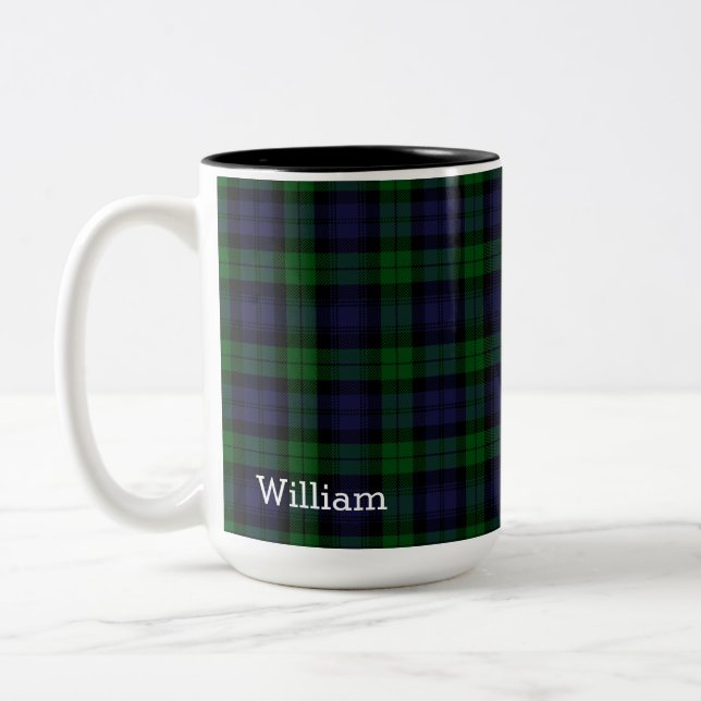 Black Watch Tartan Plaid personalised Two-Tone Coffee Mug (Left)