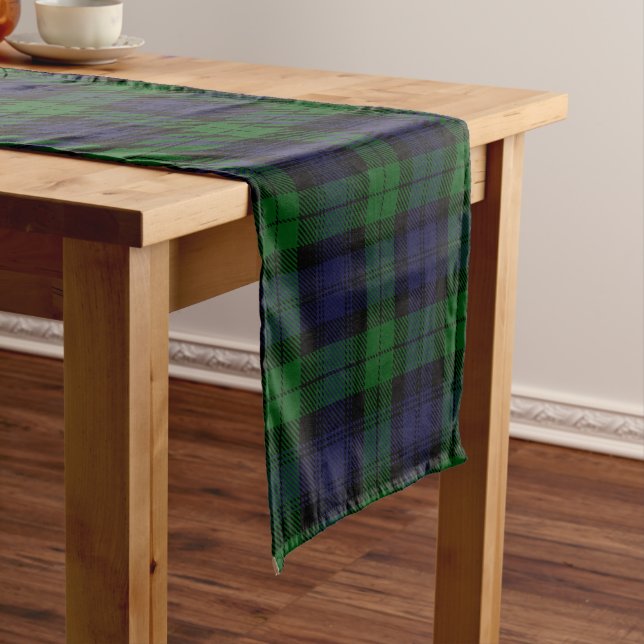 Black Watch Tartan Plaid Scottish Plaid Pattern Short Table Runner (In Situ)