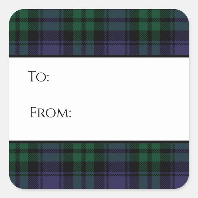 Black Watch Tartan, Plaid Square Sticker (Front)