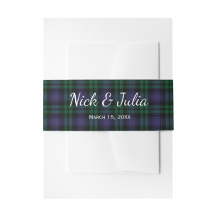 Black Watch Tartan, Plaid Wedding Invitation Belly Band