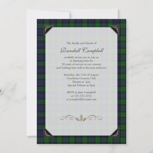 Black Watch Tartan Retirement Party Invitation (Front)