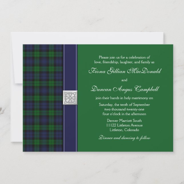 Black Watch Tartan Wedding Invitation (Front)