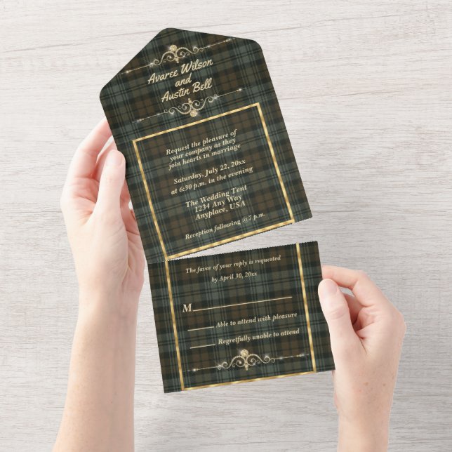 Black Watch Weathered Original Scottish Tartan  All In One Invitation (Tearaway)