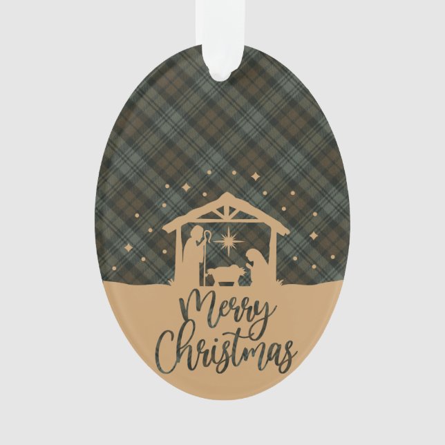 Black Watch Weathered Scottish Tartan Christmas Ornament (Front)