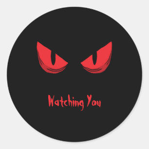 Black Watching You Scary Staring Red Eyes  Classic Round Sticker