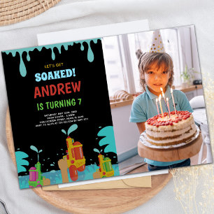 Black Water Gun Birthday Invitations with photo