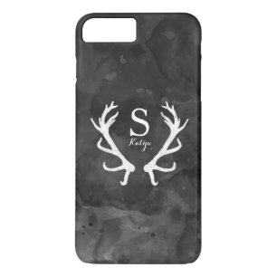 Black Watercolor and Rustic Deer Antlers Monogram iPhone 8 Plus/7 Plus Case