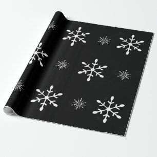 Black Watercolor and White Snowflakes Christmas Wrapping Paper