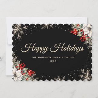 Black Watercolor Botanical Business Holiday Card