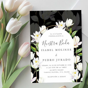 Black Watercolor Botanical Nuestra Boda Wedding Invitation