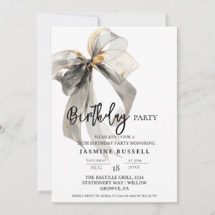Black Watercolor Bow Birthday Party Woman Invitation