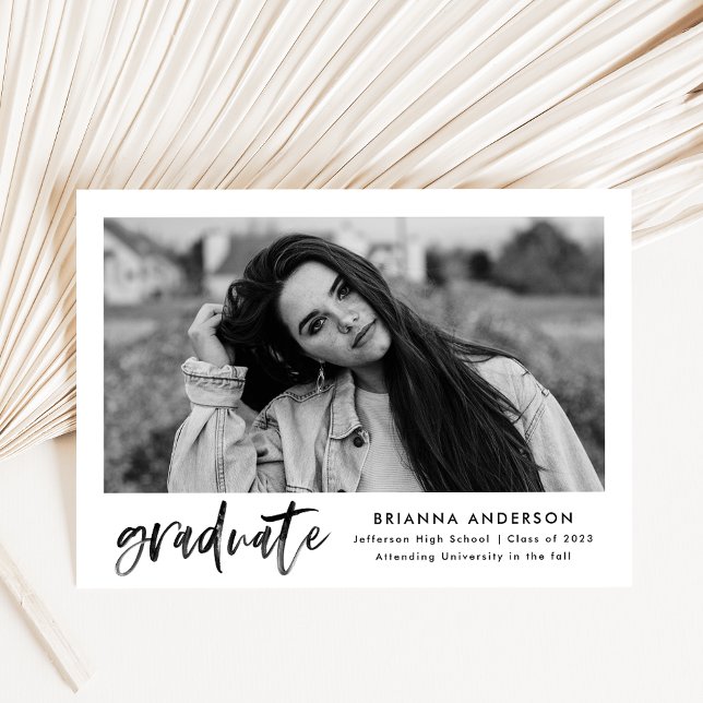 Black Watercolor Brush Script Photo Graduation Announcement (Creator Uploaded)