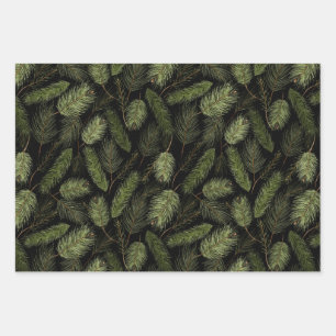 Black watercolor christmas patterns set wrapping paper sheet