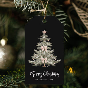 Black Watercolor Christmas Tree  Gift Tags