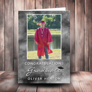 Black Watercolor Congratulations Graduation Photo  Card
