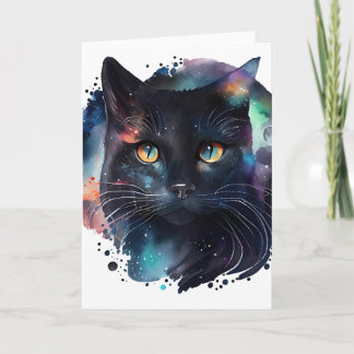 Black Watercolor Cosmic Cat Card