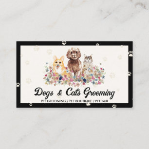 Black Watercolor Dogs Cats Paw Print Pet Sitter Business Card
