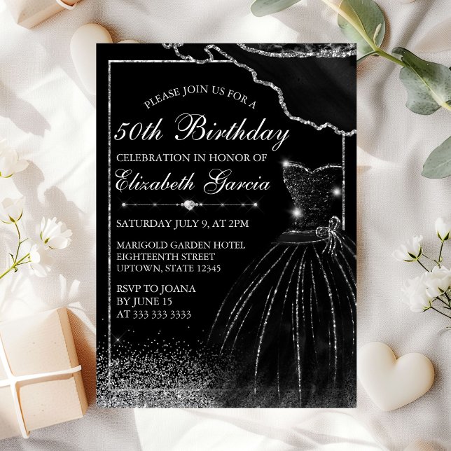Black Watercolor Dress & Glam Edge Birthday Invitation (Creator Uploaded)