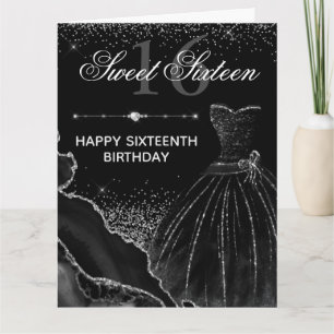 Black Watercolor Dress Sweet 16 Birthday Card