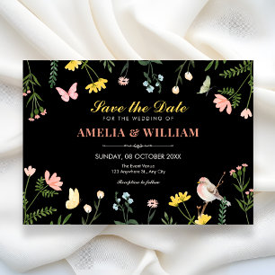 Black Watercolor floral spring wedding Save The Date
