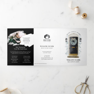 Black Watercolor Front Door Real Estate Marketing Tri-Fold Card