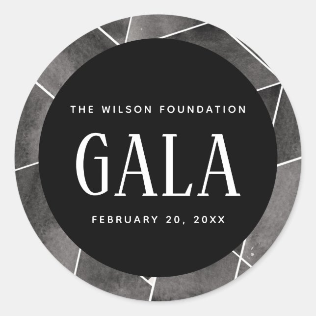 Black Watercolor Geometric Gala Classic Round Sticker (Front)