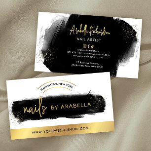 Black Watercolor Gold Glitter Manicure Nail Artist Business Card
