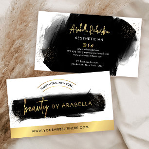 Black Watercolor & Gold Makeup Lashes Beauty Salon Business Card