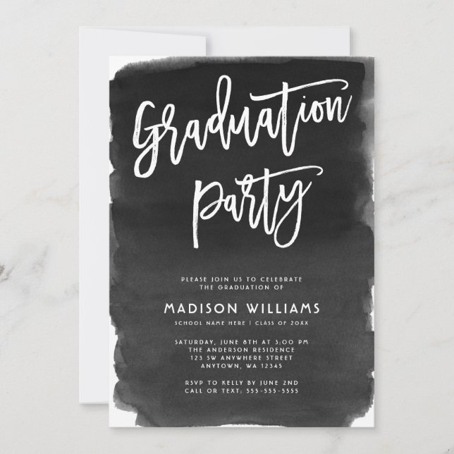 Black Watercolor Graduation Party Invitation (Front)
