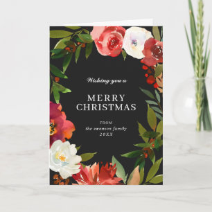 Black Watercolor Greenery Wreath Christmas Holiday Card