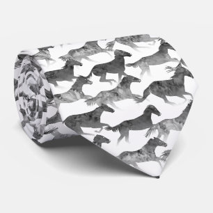 Black Watercolor Horses Tie