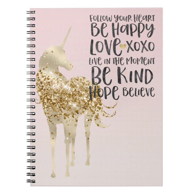 Black Watercolor Inspirational Gold Unicorn Notebook (Front)