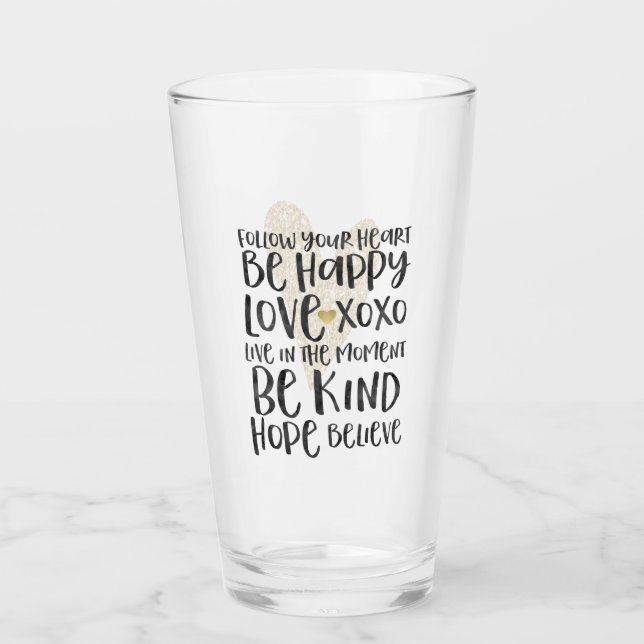 Black Watercolor Inspirational Words Gold Heart Glass (Front)