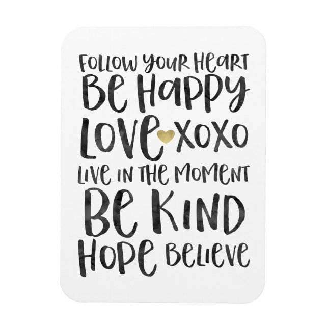 Black Watercolor Inspirational Words Gold Heart Magnet (Vertical)