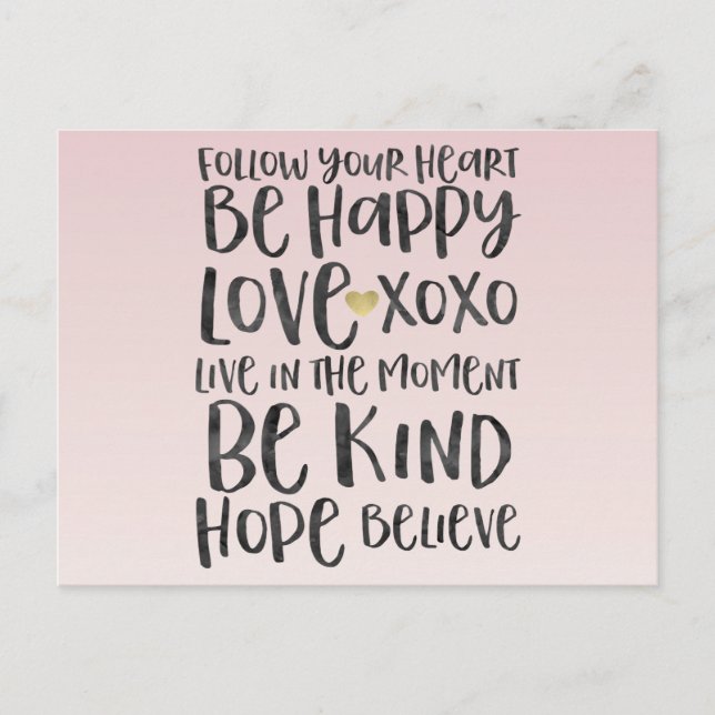 Black Watercolor Inspirational Words Gold Heart Postcard (Front)