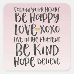 Black Watercolor Inspirational Words Gold Heart Square Sticker