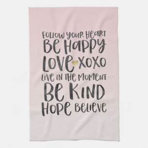 Black Watercolor Inspirational Words Gold Heart Tea Towel