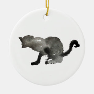 Black watercolor kool kitty cat ceramic tree decoration