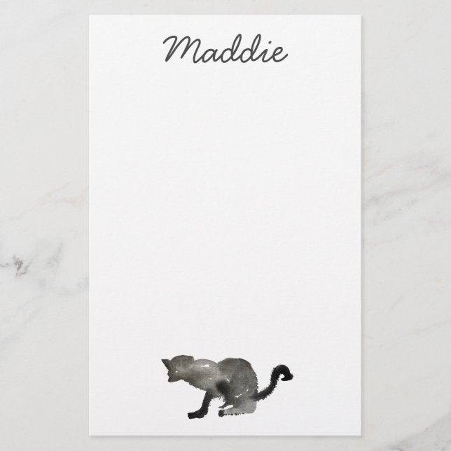 Black watercolor kool kitty cat stationery (Front)