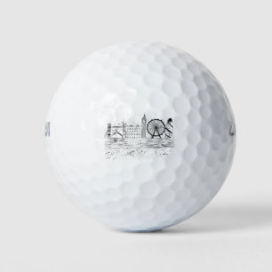 Black Watercolor London England Modern skyline Golf Balls