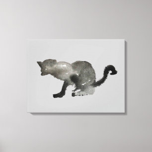 Black watercolor monochrome cat canvas print