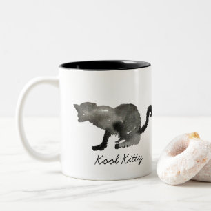 Black watercolor monochrome cat Two-Tone coffee mug