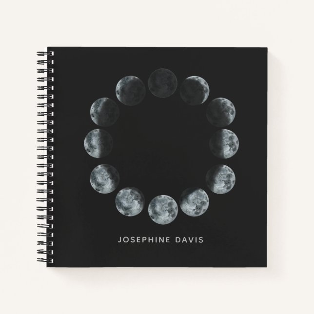 Black Watercolor Moon Phases Personalised  Notebook (Front)