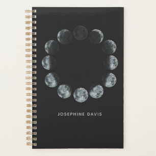 Black Watercolor Moon Phases Personalised Planner