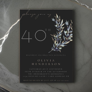 Black Watercolor Olive Branch Birthday Invitation