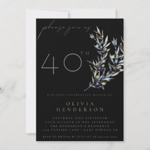 Black Watercolor Olive Branch Birthday Invitation